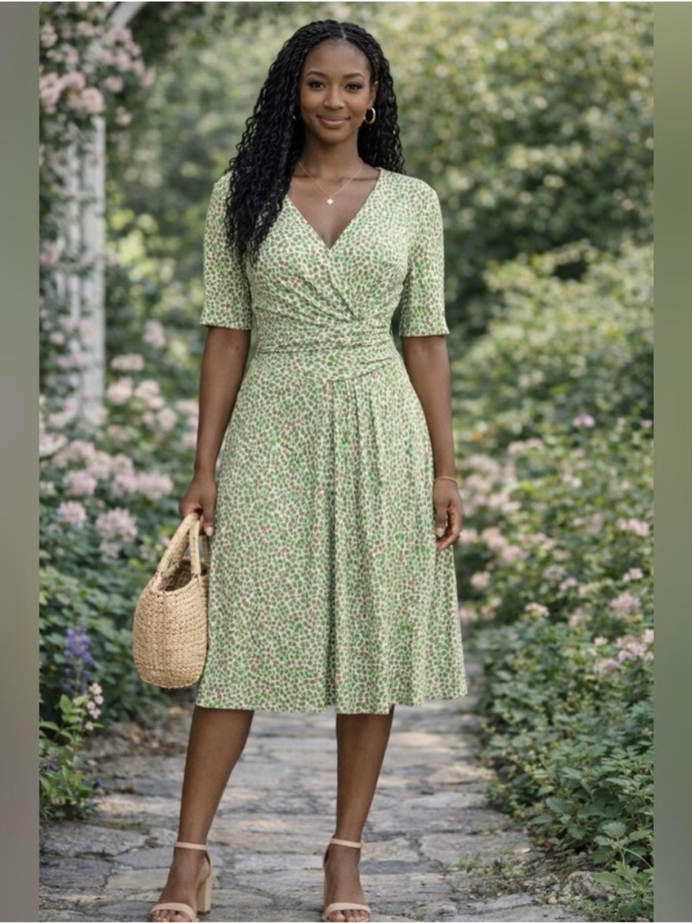 Lilly Pulitzer Green Leopard Faux Wrap-Style Midi Dress